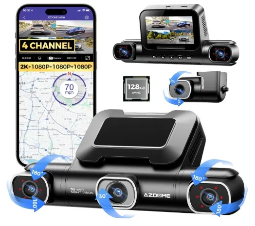 dashcam de 4 canales y control por voz con cámara trasera