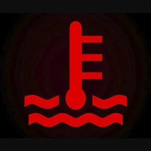 símbolo que aparece en el cuadro del salpicadero del coche cuando la temperatura del refrigerante es alta y debe hacerse un mantenimiento